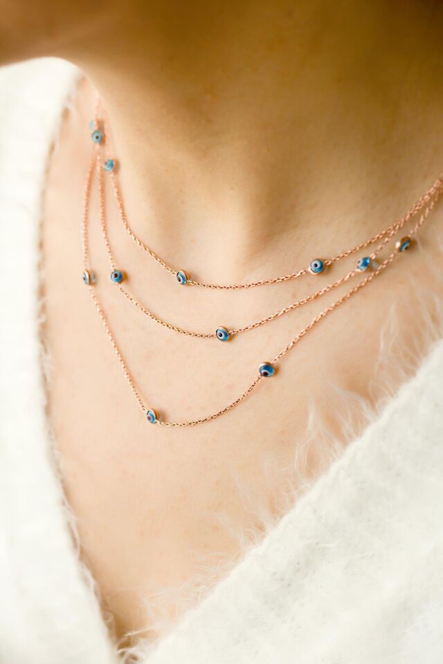 Nazar Boncuk Zincir Kolye Rose 925 Ayar Gümüş Kolye