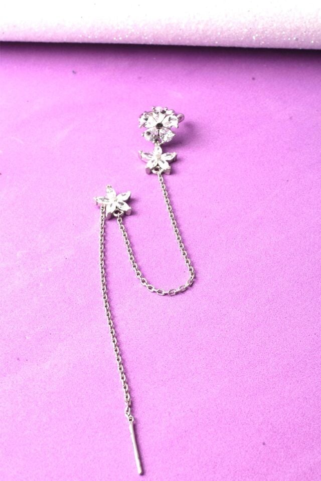 Kıkırdak Küpe 925 Ayar Zirkon Taşlı Zincir Kıkırdak Küpe