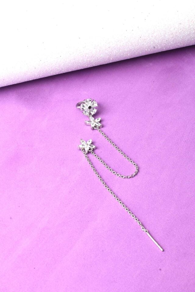 Kıkırdak Küpe 925 Ayar Zirkon Taşlı Zincir Kıkırdak Küpe