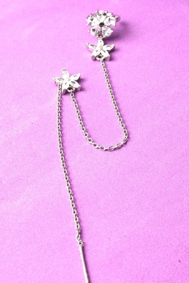 Kıkırdak Küpe 925 Ayar Zirkon Taşlı Zincir Kıkırdak Küpe