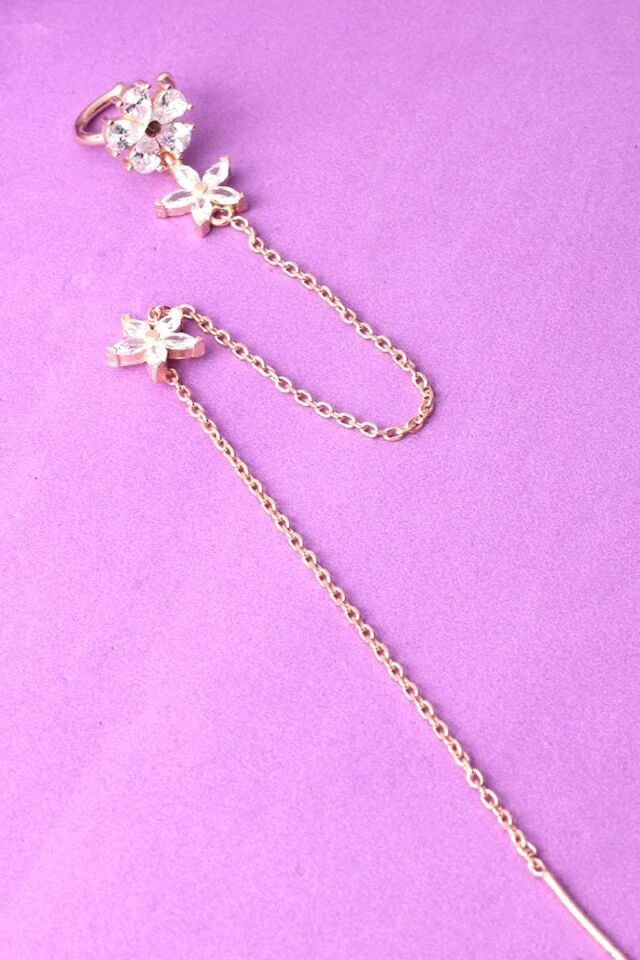 Kıkırdak Küpe 925 Ayar Zirkon Taşlı Zincir Kıkırdak Küpe