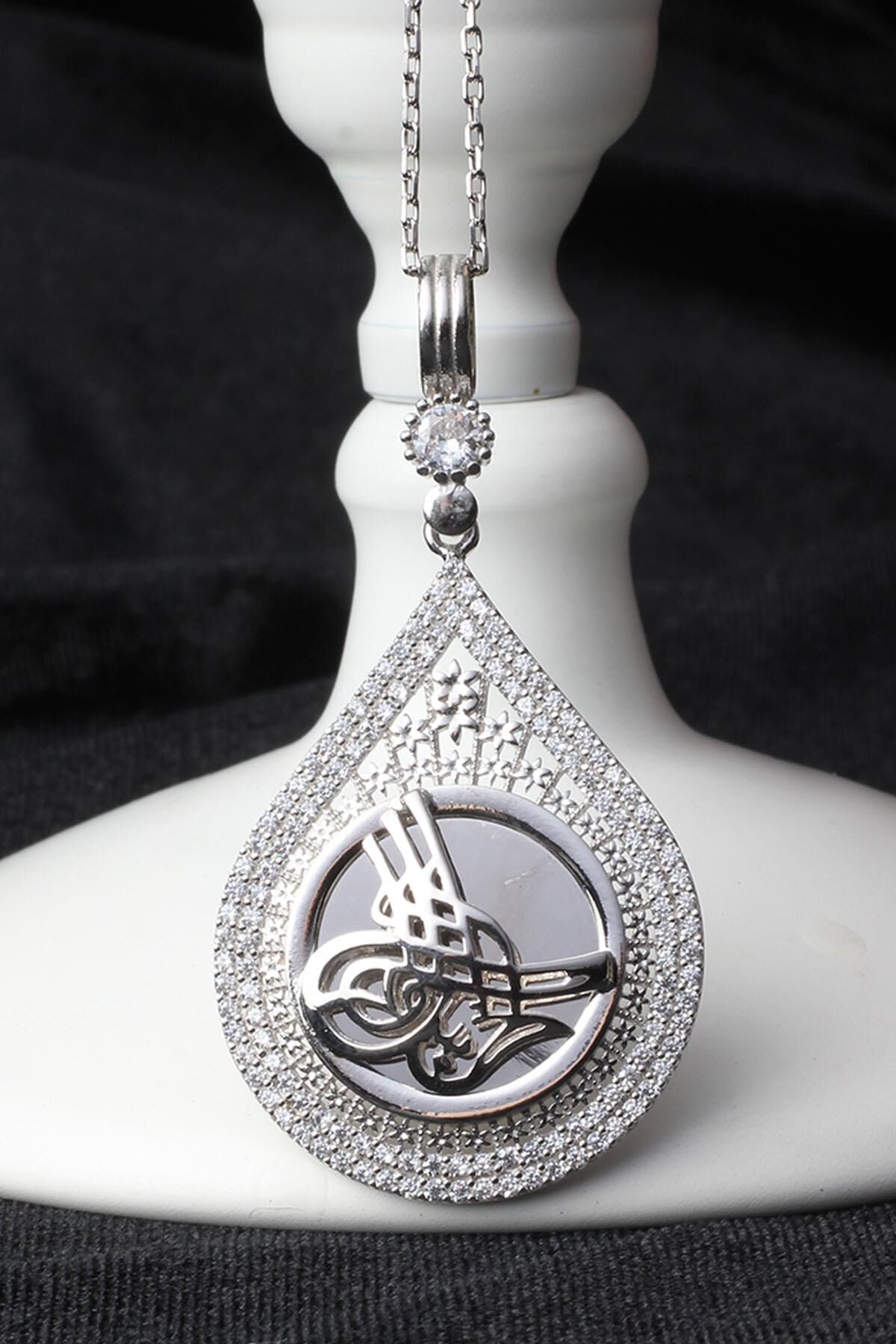 Turalı Kolye Zirkon Taşlı Silver Gümüş Zincir 925 Ayar Kolye