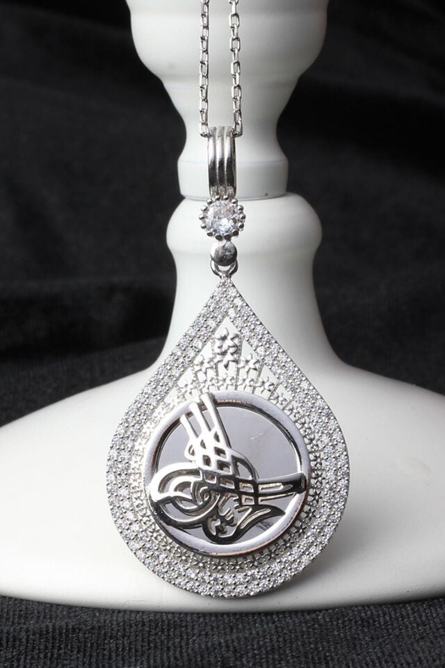 Turalı Kolye Zirkon Taşlı Silver Gümüş Zincir 925 Ayar Kolye