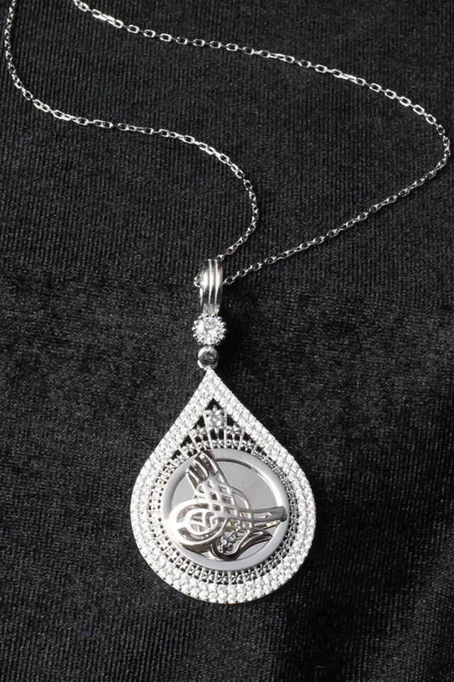 Turalı Kolye Zirkon Taşlı Silver Gümüş Zincir 925 Ayar Kolye