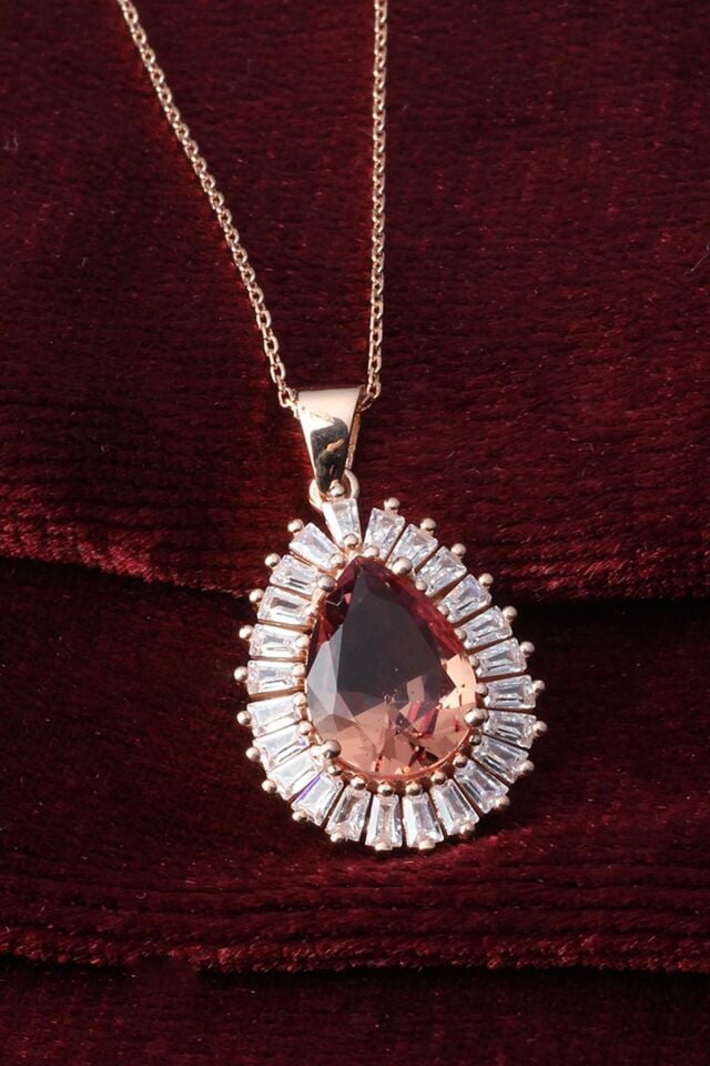 Damla Kolye Renkli Baget Zirkon Taşlı Sultanit Gümüş Zincir Kolye 925 Ayar Gümüş