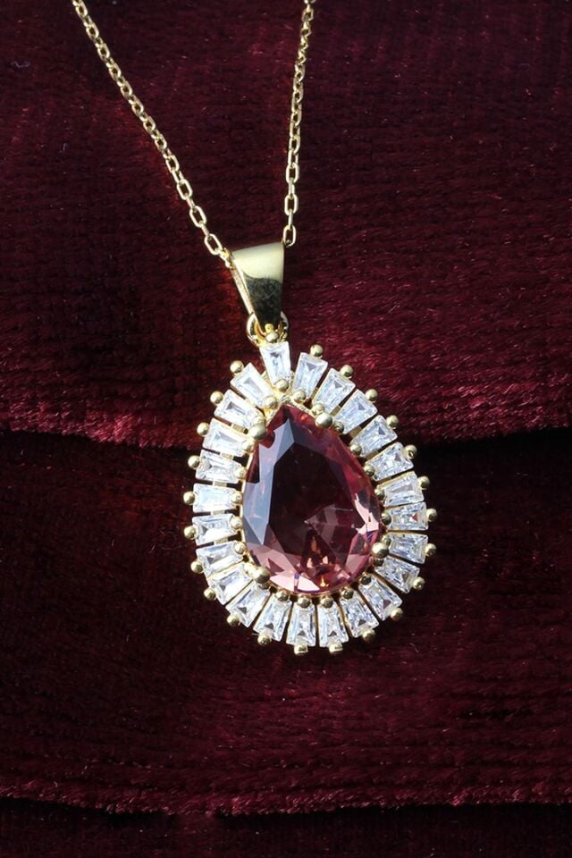 Damla Kolye Renkli Baget Zirkon Taşlı Sultanit Gümüş Zincir Kolye 925 Ayar Gümüş