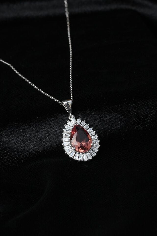 Damla Kolye Renkli Baget Zirkon Taşlı Sultanit Gümüş Zincir Kolye 925 Ayar Gümüş