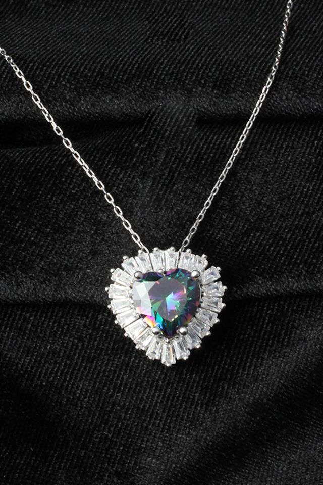 Kalp Kolye Baget Kırmızı Yakut Zirkon Taşlı Silver 925 Ayar Gümüş Kolye