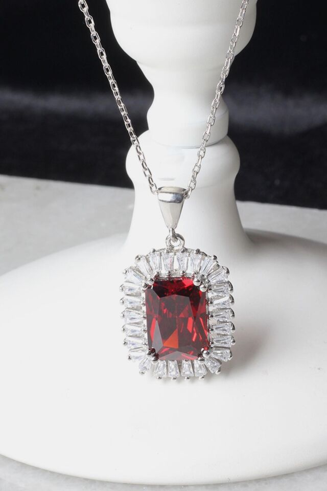 Kare Kolye Baget Taşlı Lacivelt Safir Zirkon Taşlı 925 Ayar Gümüş Kolye