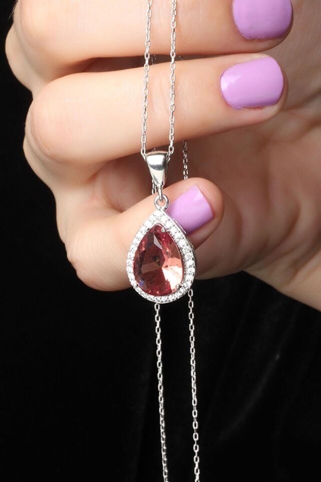 Damla Kolye Baget Zirkon Taşlı Sultanit 925 Ayar Gümüş Kolye