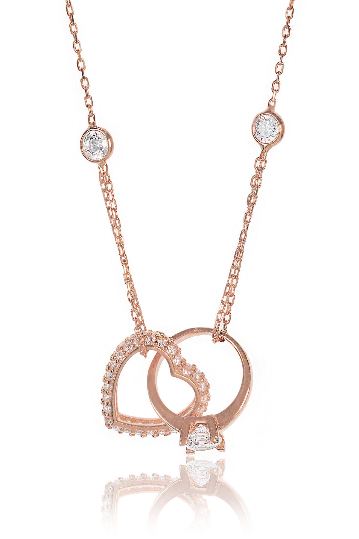 Kalpli Tektaşlı Kolye - Rose