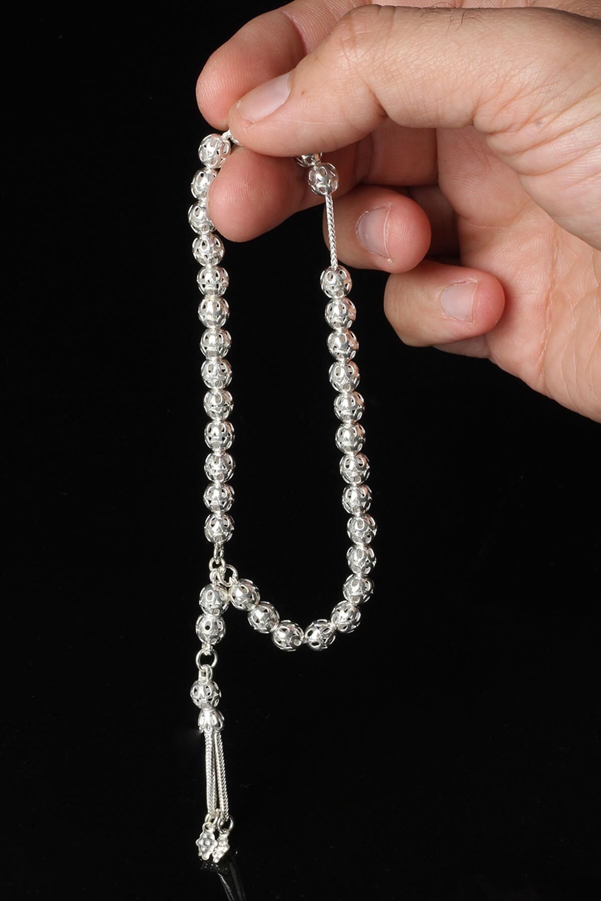 Tesbih Erkek 925 Ayar Bilek Boyu Beyaz Silver Gümüş Tesbih