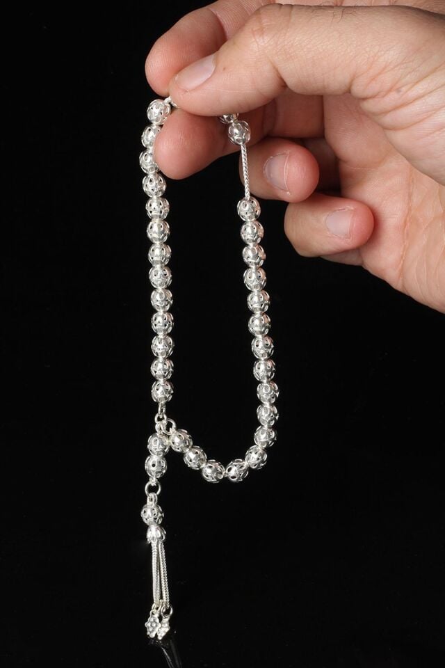 Tesbih Erkek 925 Ayar Bilek Boyu Beyaz Silver Gümüş Tesbih