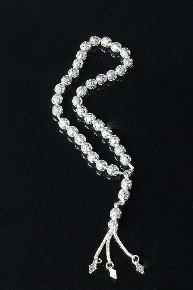 Tesbih Erkek 925 Ayar Bilek Boyu Beyaz Silver Gümüş Tesbih