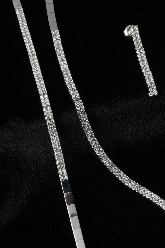 Baget Kare Kolye Küpe Bileklik Set 925 Ayar Zirkon Taşlı Abiye Düğün Kına Nişan Su Yolu Gümüş Zincir Set;