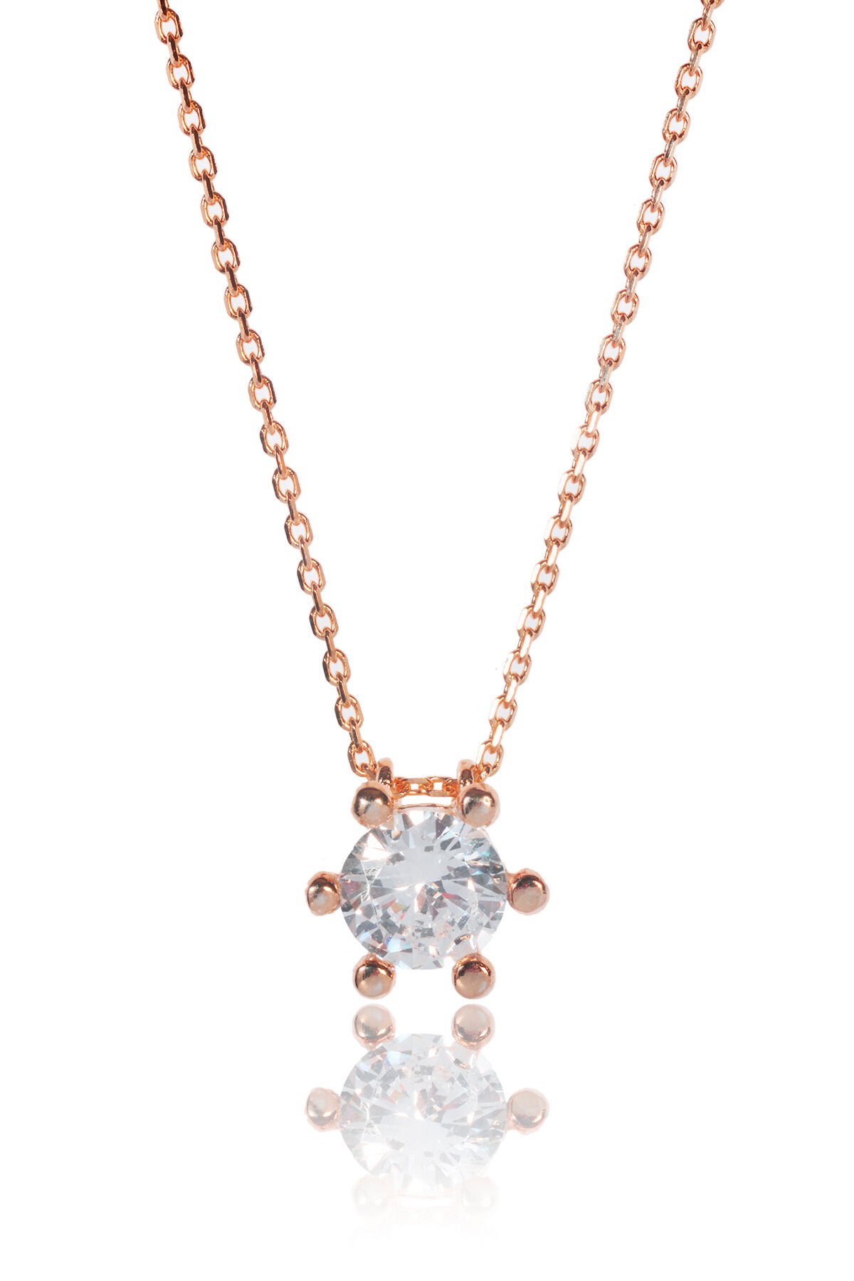 Altı Tırnaklı Tek Taş Kolye - Rose