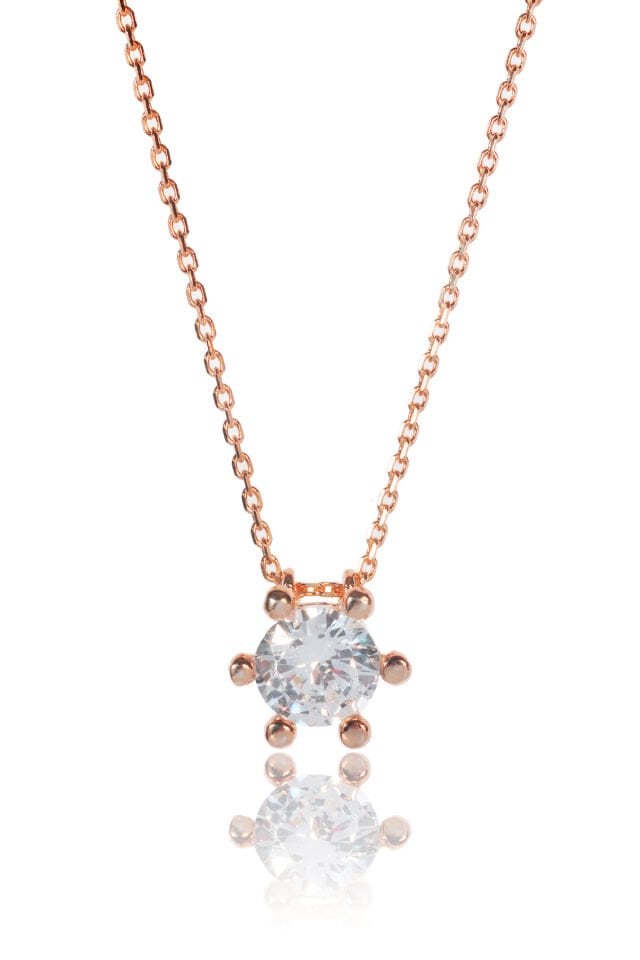 Altı Tırnaklı Tek Taş Kolye - Rose