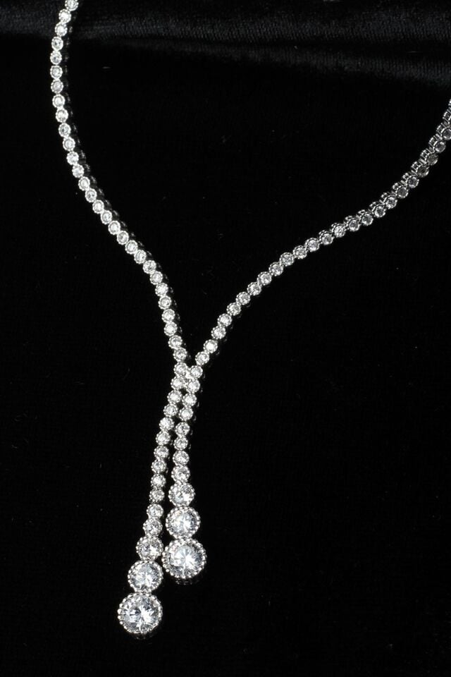 Su Yolu Yuvarlak Kolye Küpe Bileklik Set 925 Ayar Zirkon Taşlı Beyaz Silver Abiye Düğün Nişan Kına Gümüş Zincir Set