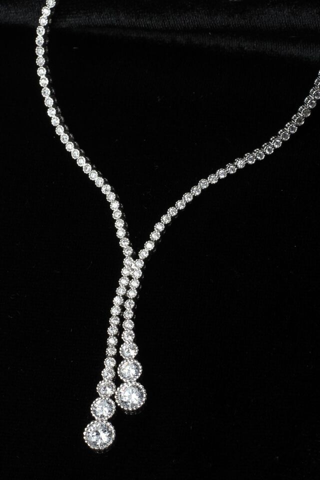 Su Yolu Yuvarlak Kolye Küpe Bileklik Set 925 Ayar Zirkon Taşlı Beyaz Silver Abiye Düğün Nişan Kına Gümüş Zincir Set