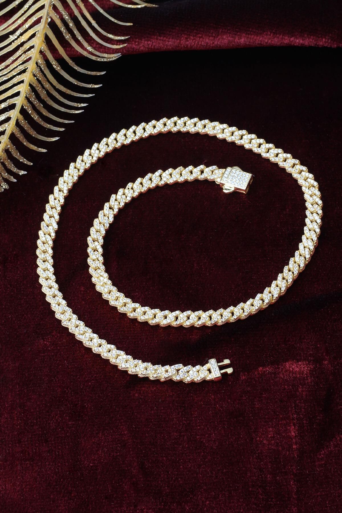 Kalın Zincir Kolye 925 Ayar Gümüş Zirkon Taş Rose Kolye