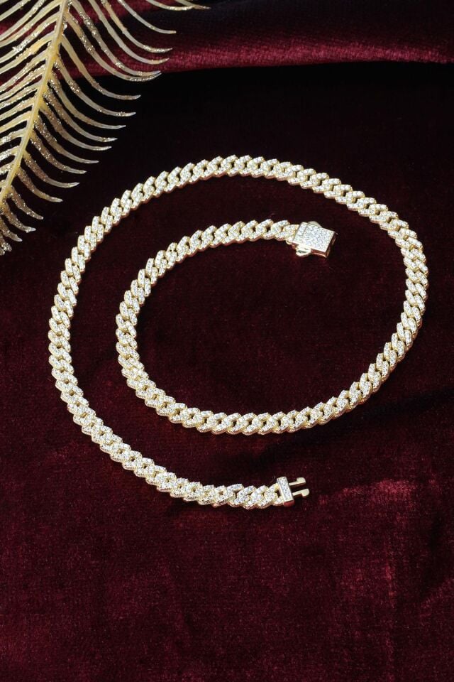 Kalın Zincir Kolye 925 Ayar Gümüş Zirkon Taş Rose Kolye