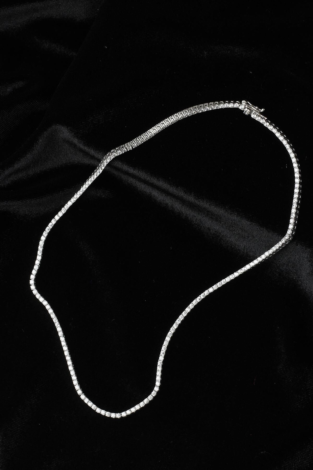 Su Yolu Kolye Yuvarlak Gümüş 925 Ayar Zirkon Taşlı Zincir Kolye