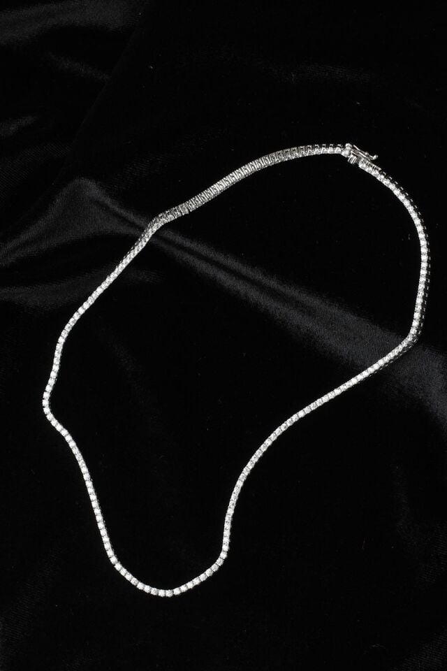 Su Yolu Kolye Yuvarlak Gümüş 925 Ayar Zirkon Taşlı Zincir Kolye