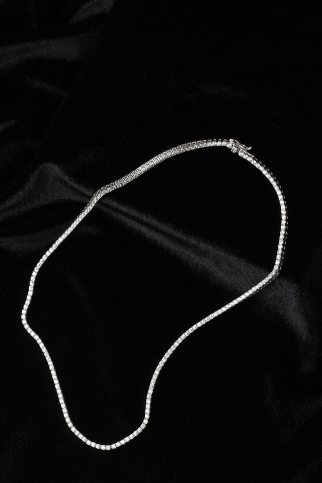 Su Yolu Kolye Yuvarlak Gümüş 925 Ayar Zirkon Taşlı Zincir Kolye