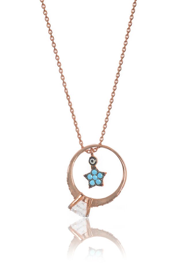 Yıldız Tek Taş Kolye - Rose