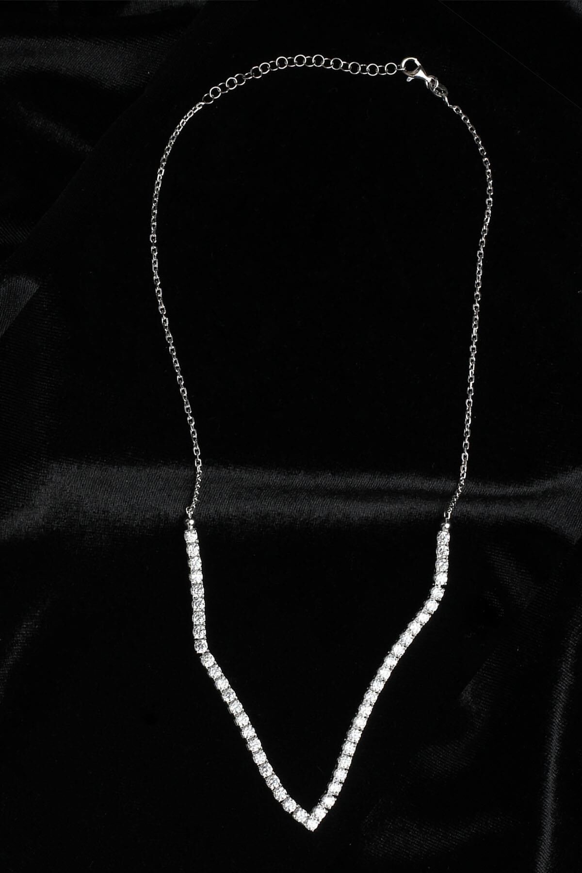 Su Yolu Kolye Yuvarlak Zirkon Taşlı Zincir Beyaz 925 Ayar Gümüş Kolye