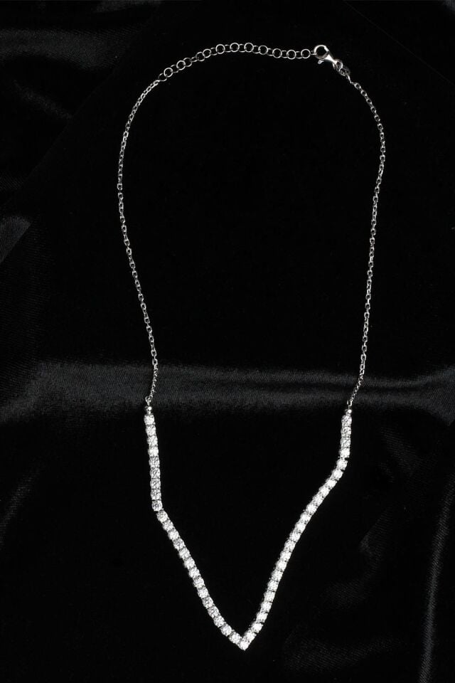 Su Yolu Kolye Yuvarlak Zirkon Taşlı Zincir Beyaz 925 Ayar Gümüş Kolye