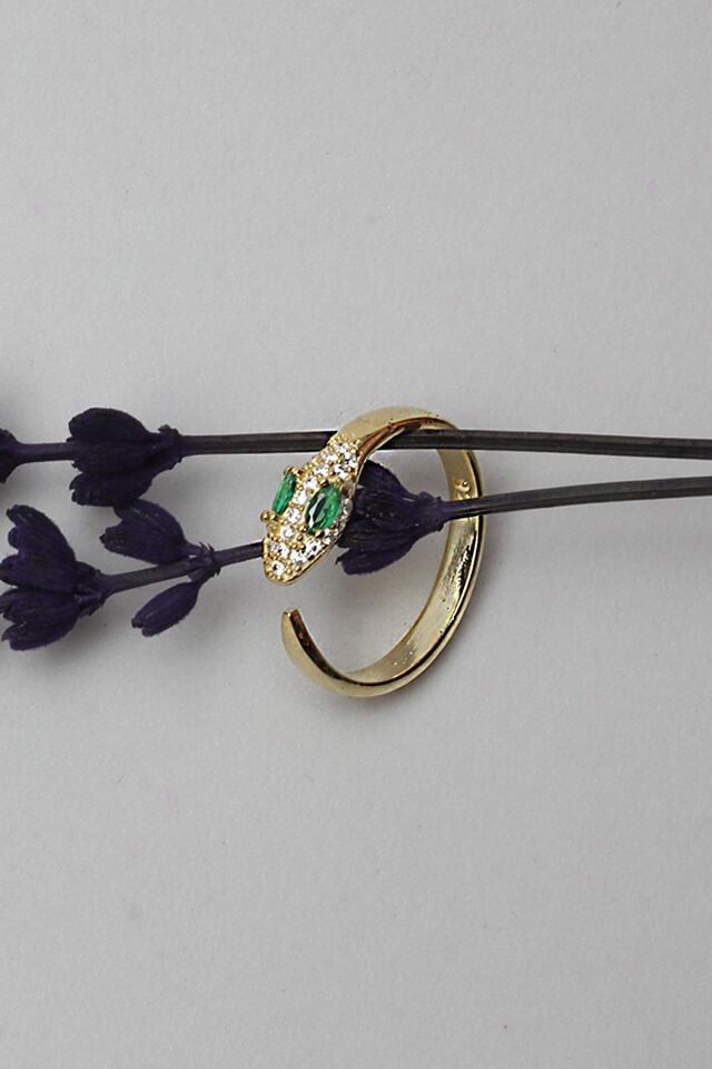 Ayarlanabilir Yılan Model Yüzük Zirkon Taşlı Zümrüt Yeşil  Rengi 925 Ayar Gümüş Yüzük