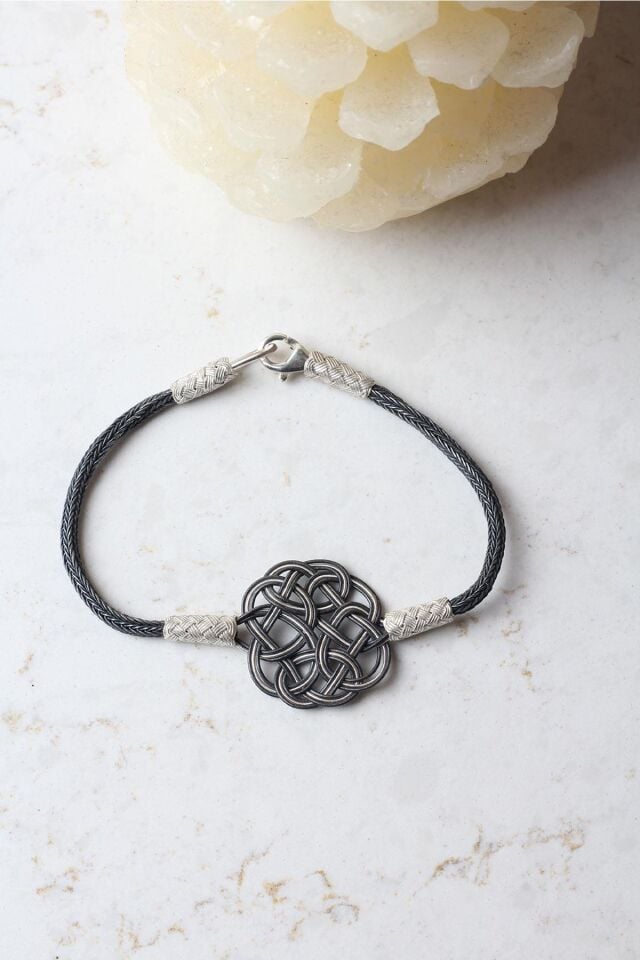 Kazaziye Bileklik Hasır El Örgü Yuvarlak Gümüş Zincir 925 Ayar Gümüş BL-0184