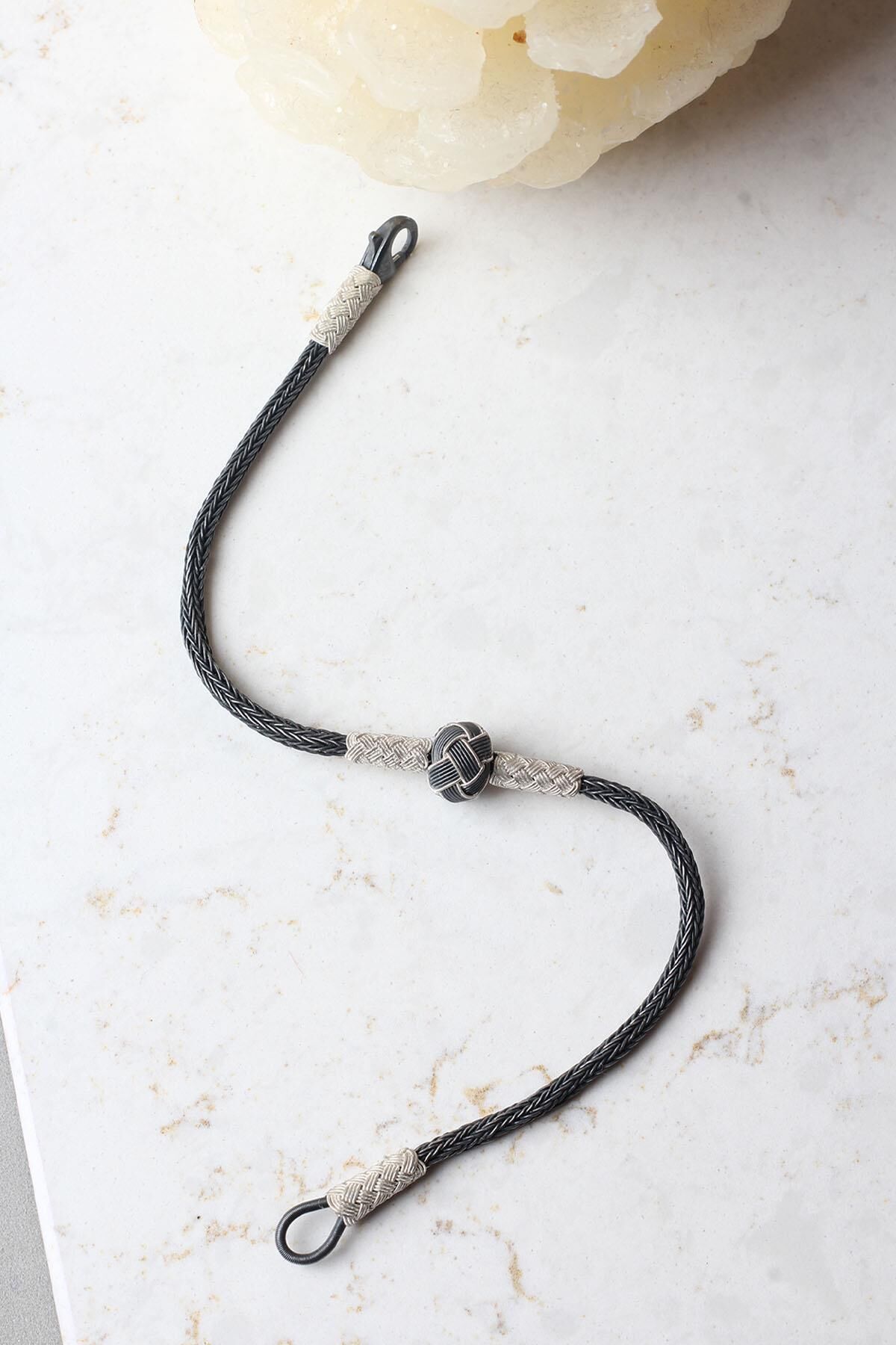 Kazaziye Bileklik Hasır El Örgü Yuvarlak Gümüş Zincir 925 Ayar Gümüş