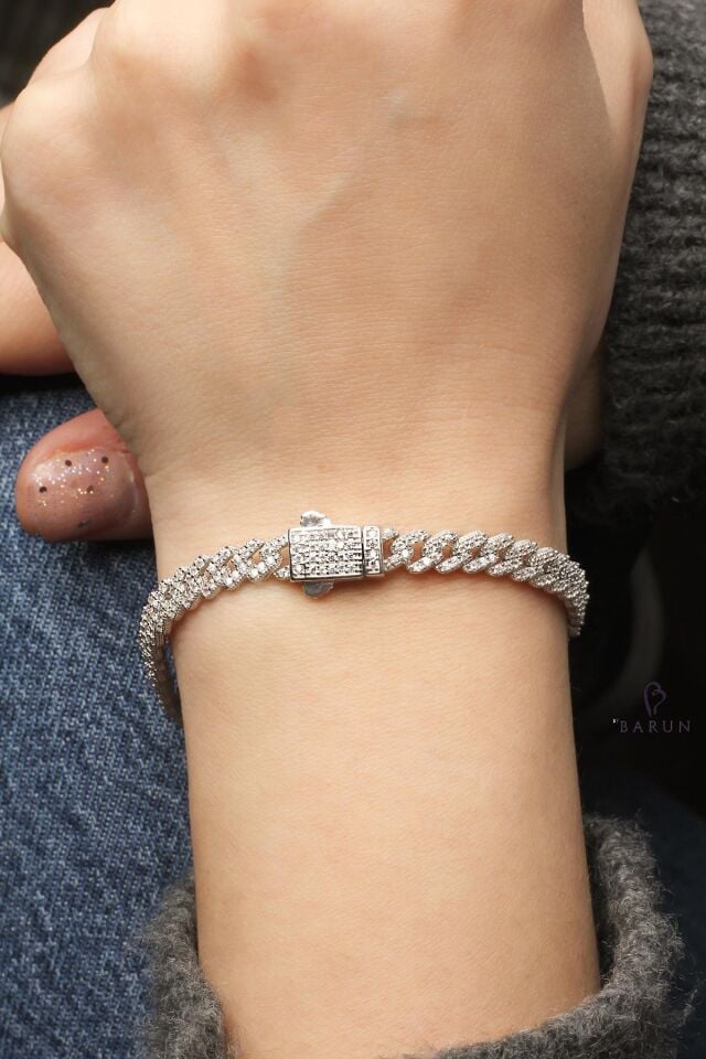 Zincir Bileklik Kalın Zirkon Taşlı 925 Ayar Gümüş Bileklik