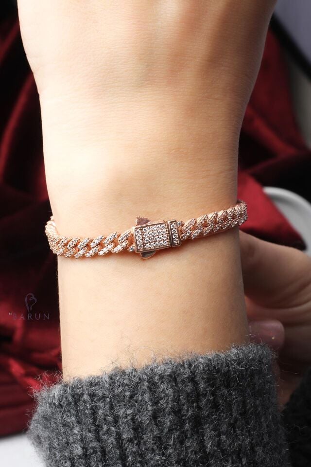 Zincir Bileklik Kalın Zirkon Taşlı 925 Ayar Gümüş Bileklik