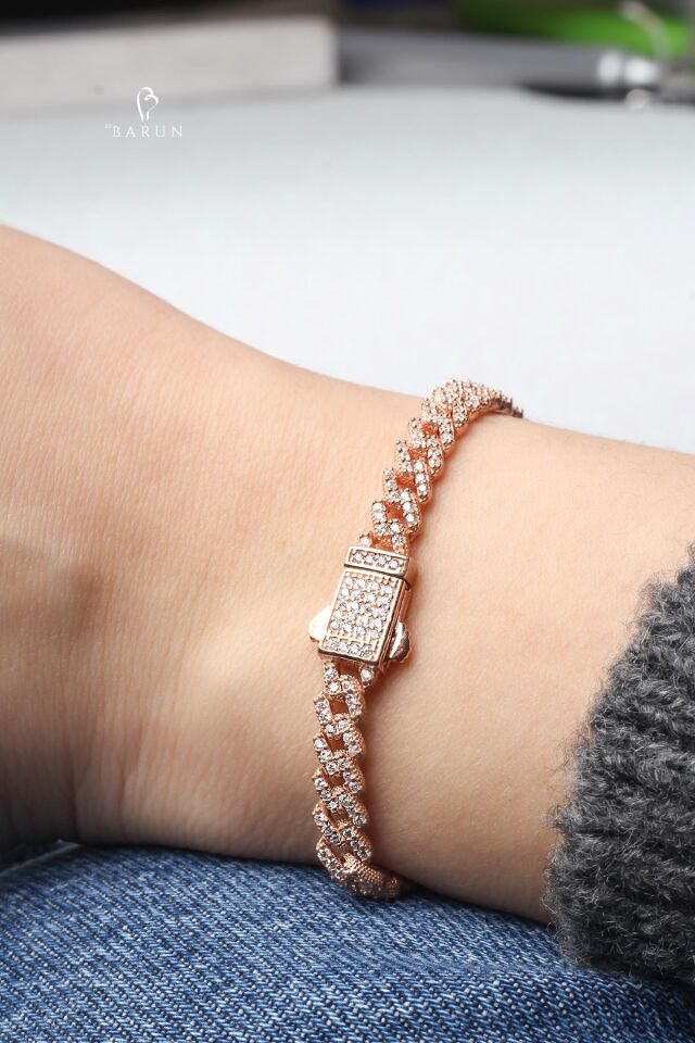 Zincir Bileklik Kalın Zirkon Taşlı 925 Ayar Gümüş Bileklik