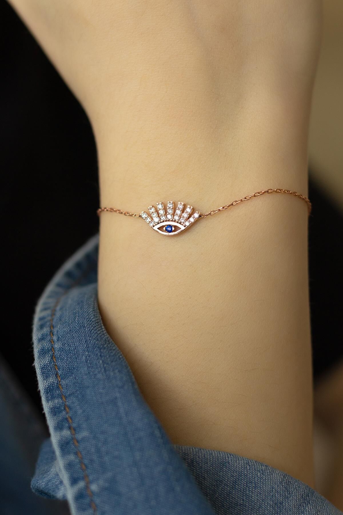 Göz Nazar Bileklik Mavi Zirkon Taşlı 925 Ayar Gümüş Bileklik