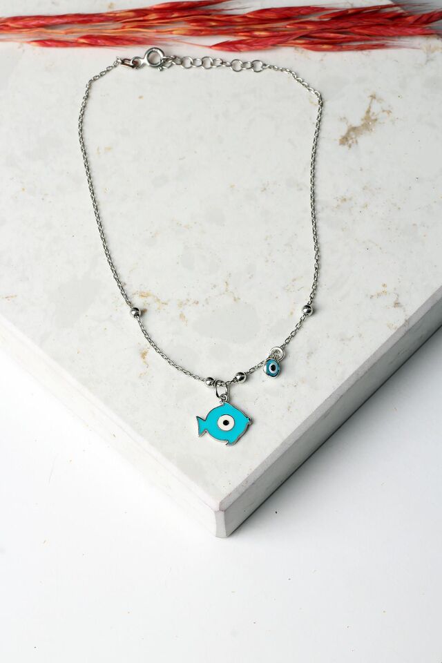 Halhal Kadın Silver 925 Ayar Gümüş Mavi Mineli Nazar Boncuklu Halhal