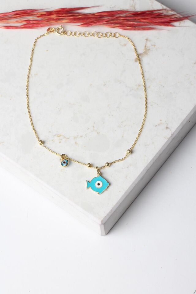 Halhal Kadın Silver 925 Ayar Gümüş Mavi Mineli Nazar Boncuklu Halhal