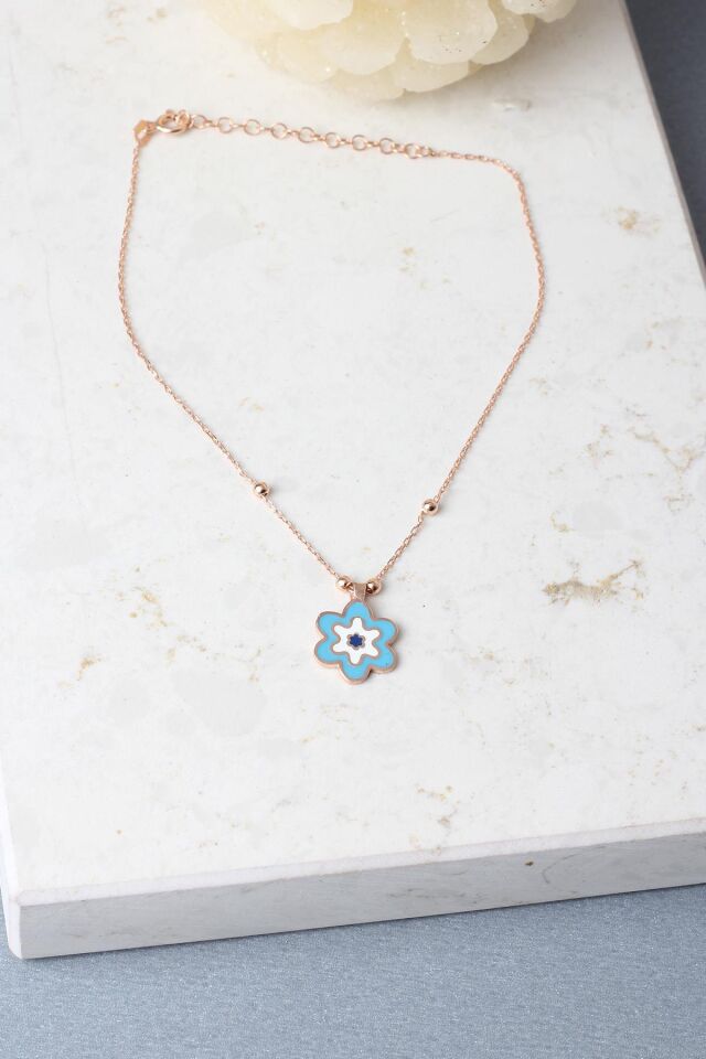 Halhal Kadın Rose 925 Ayar Gümüş Çicek Mavi Mineli Halhal