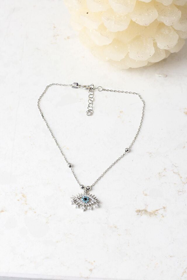 Halhal Kadın Mavi Göz Nazar Boncuklu 925 Ayar Gümüş Halhal