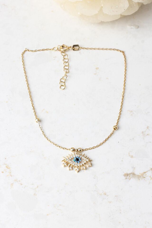 Halhal Kadın Mavi Göz Nazar Boncuklu 925 Ayar Gümüş Halhal