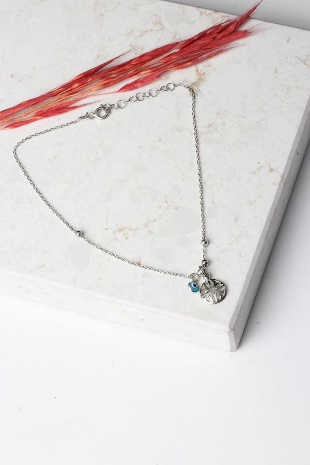 Halhal Kadın Silver Yuvarlak 925 Ayar Gümüş Nazar Boncuklu Halhal