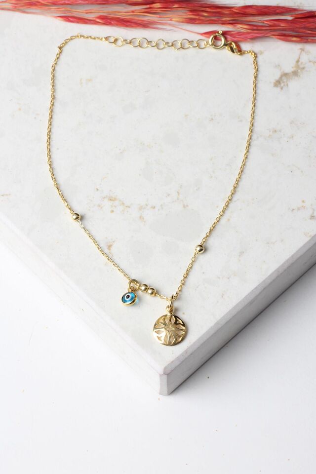 Halhal Kadın Silver Yuvarlak 925 Ayar Gümüş Nazar Boncuklu Halhal