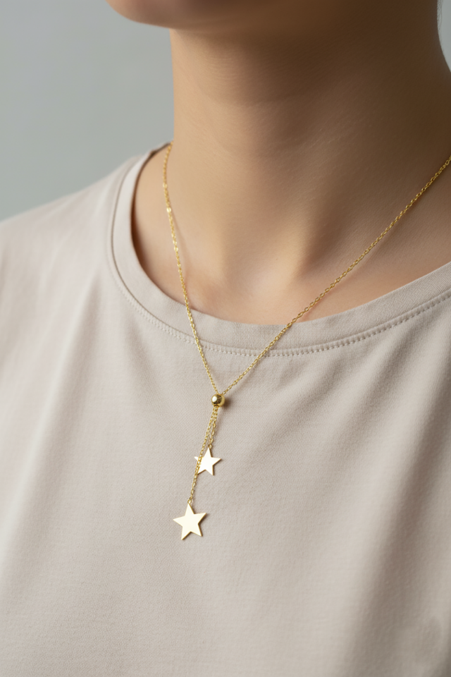 İkili Yıldız Kolye - Rose