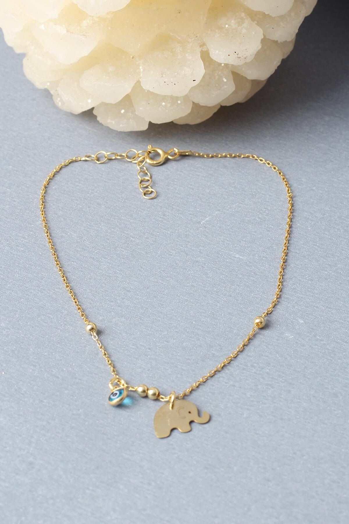 Halhal Kadın Fil Nazar Boncuklu 925 Ayar Gümüş Halhal