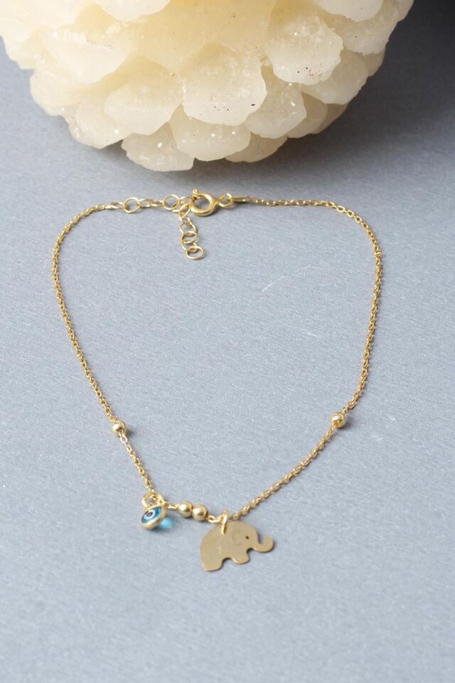 Halhal Kadın Fil Nazar Boncuklu 925 Ayar Gümüş Halhal