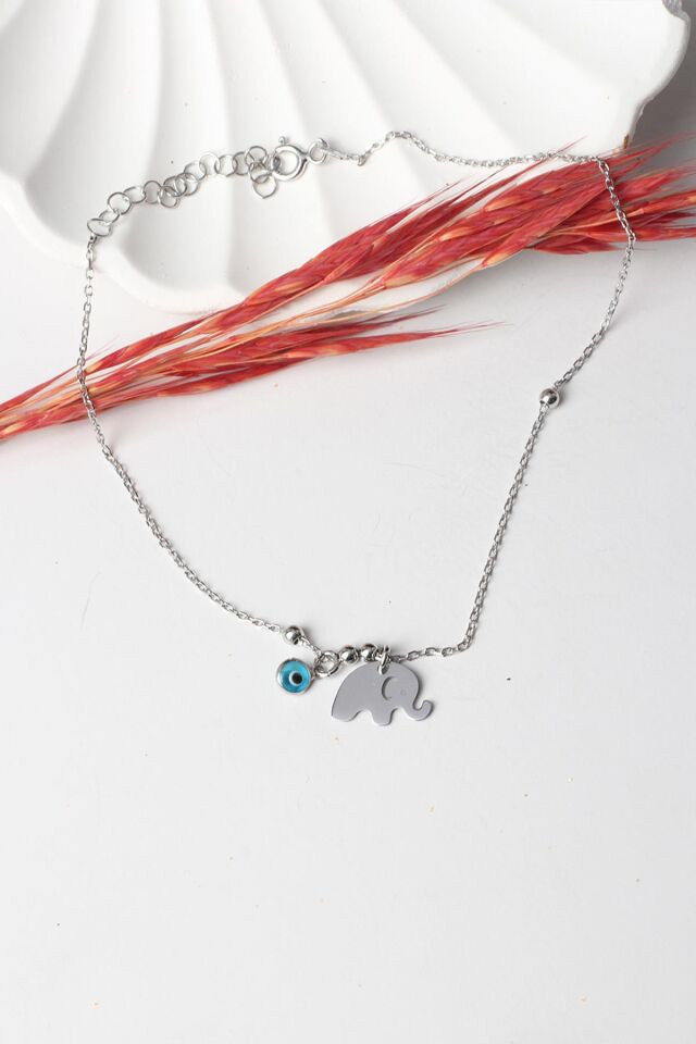 Halhal Kadın Fil Nazar Boncuklu 925 Ayar Gümüş Halhal