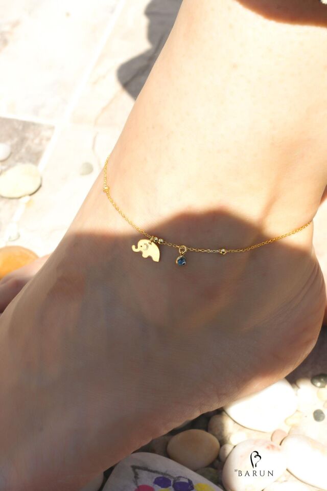 Halhal Kadın Fil Nazar Boncuklu 925 Ayar Gümüş Halhal